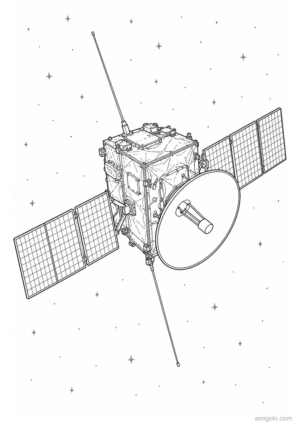 Desenho de Satélite em Órbita para Colorir e Imprimir
