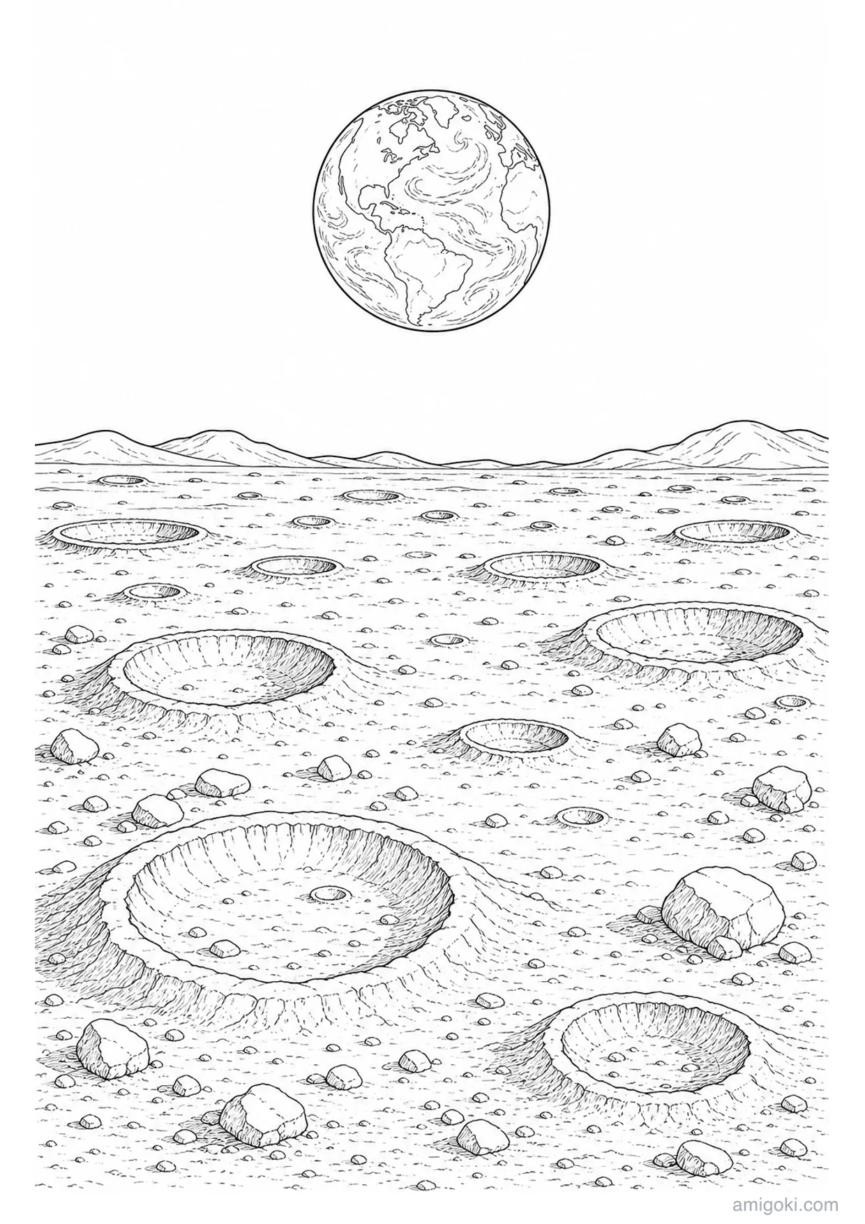 Dessin de la Surface de la Lune à Colorier et Imprimer