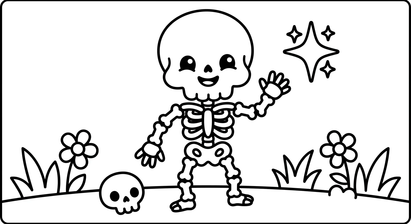 Dessin de Squelette Kawaii à Colorier pour Enfants de 2 à 5 Ans