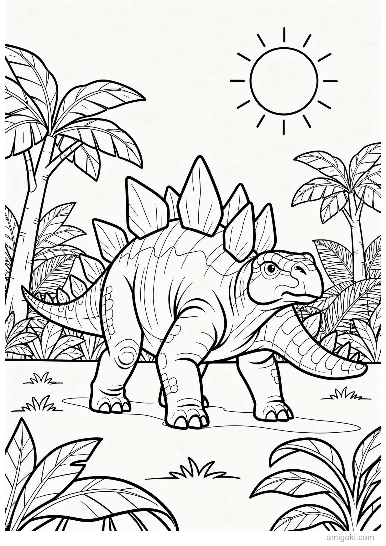 Detailed Stegosaurus Coloring Page for Kids 6 and Up