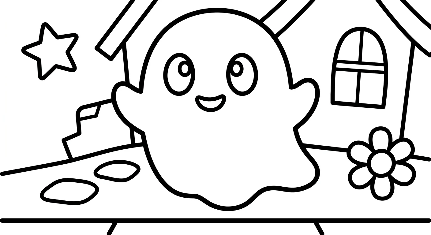 Dibujo de Fantasma kawaii para Colorear para Niños de 2 a 5 Años