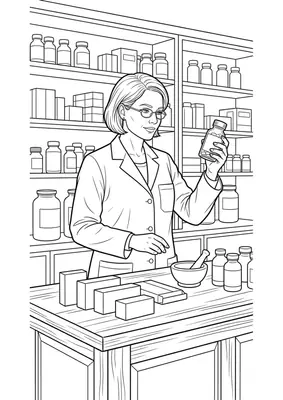 Farmacêutico para colorir — ficha de profissões imprimível