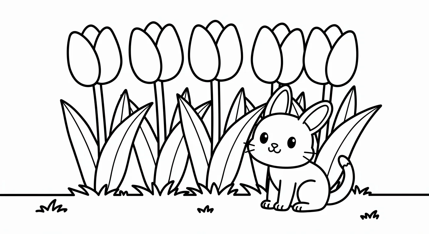 Row of tulips Coloring Page