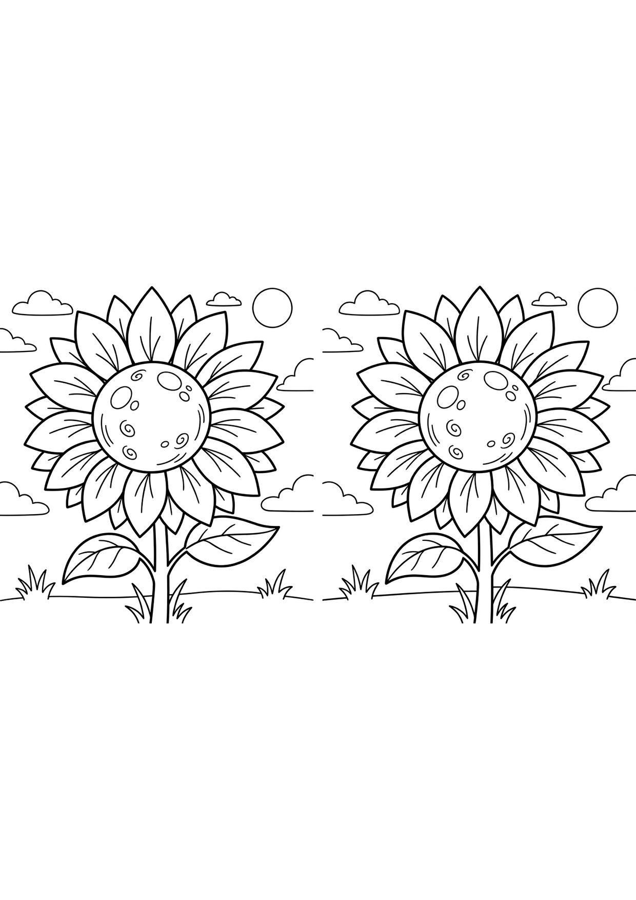 Easy big flower coloring page printable for kids ages 2-5, free PDF activity