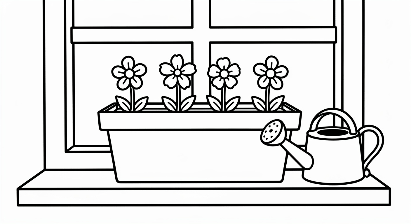 Desenho de flores em vasinho para colorir, atividade imprimível gratuita para crianças