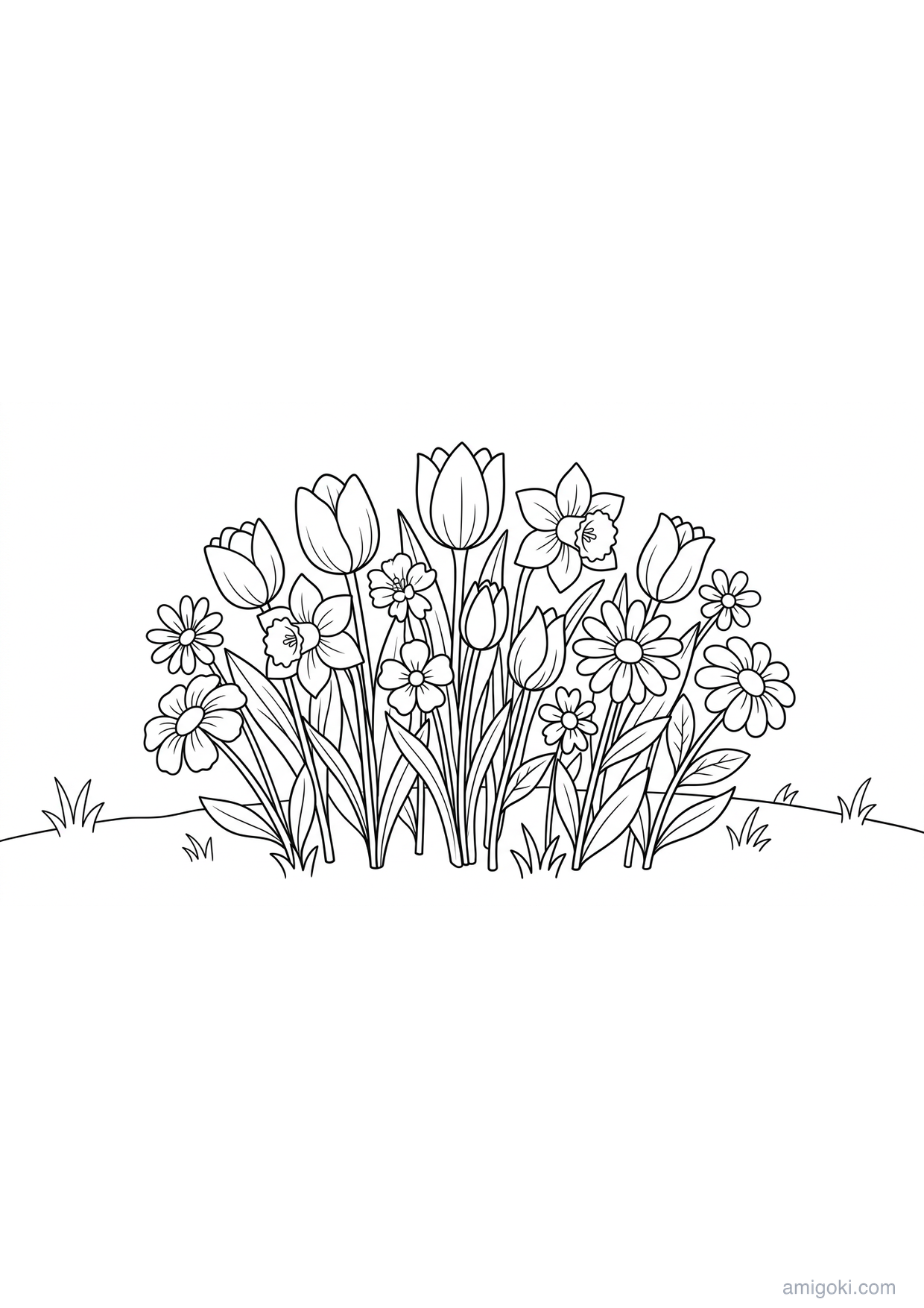 Spring Flowers Coloring Pages for Kids 6 and Up