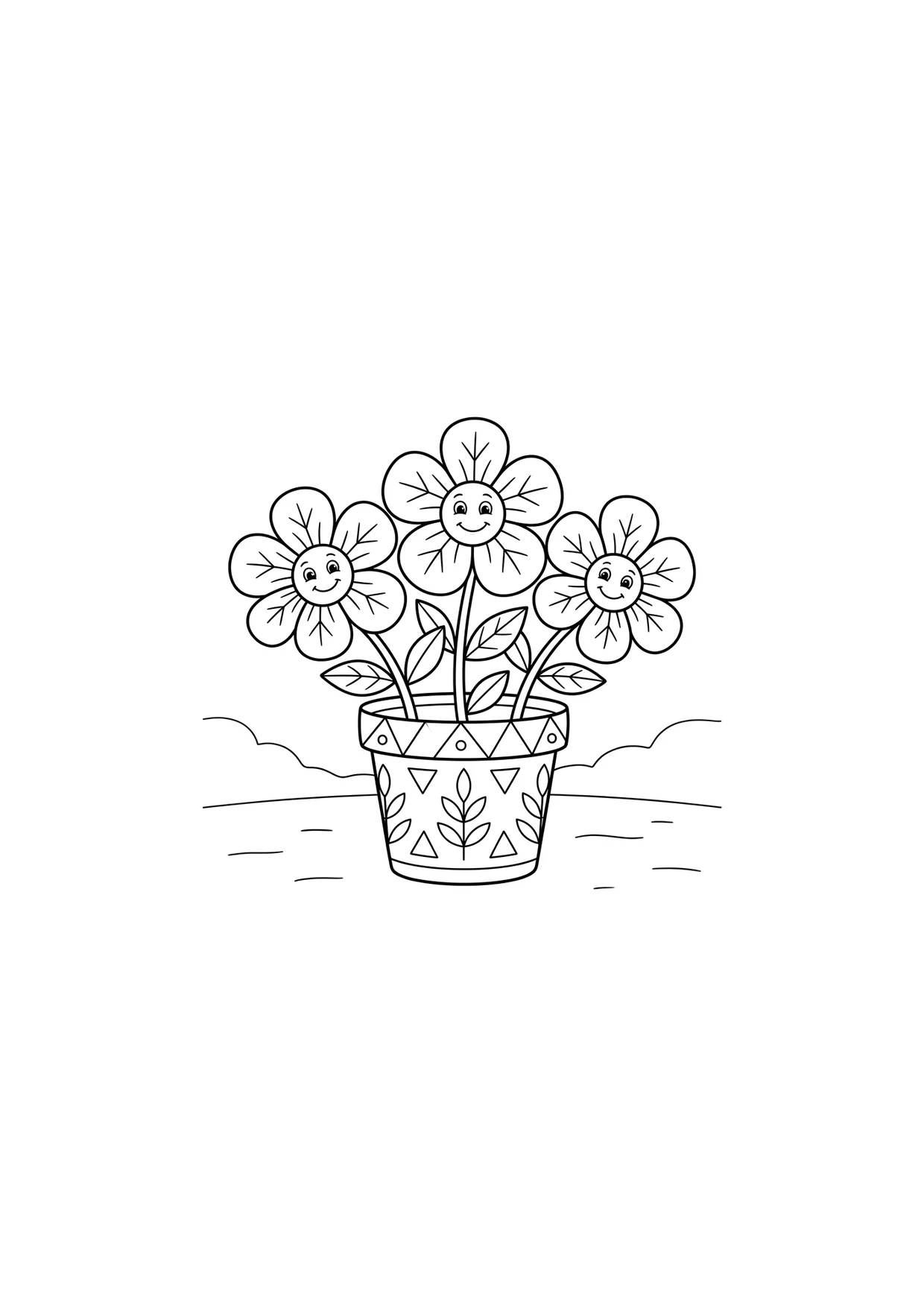 Potted Flowers Coloring Pages for Kids Ages 2 to 5