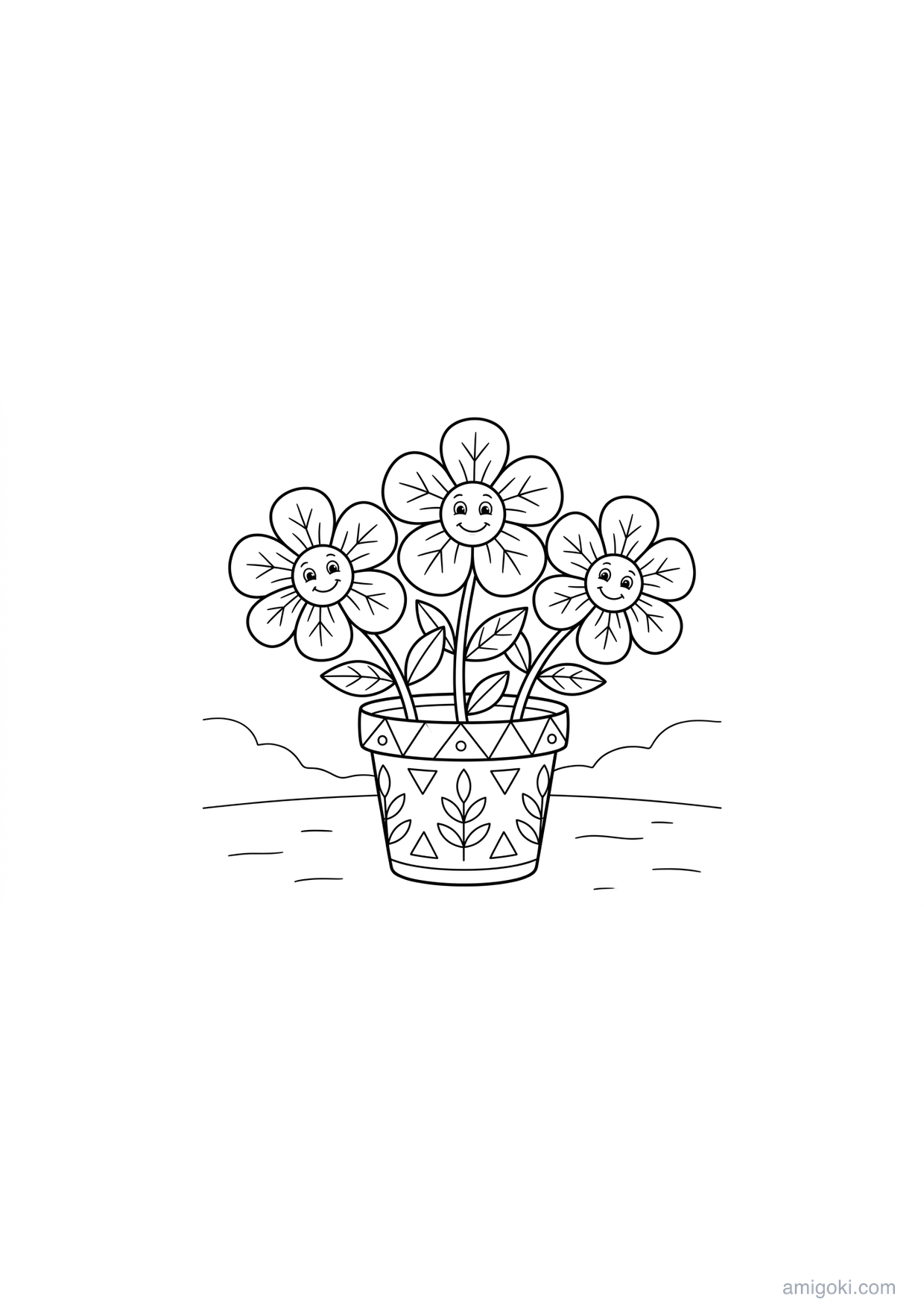 Dibujo de Flores en maceta para Colorear para Mayores de 6 Años