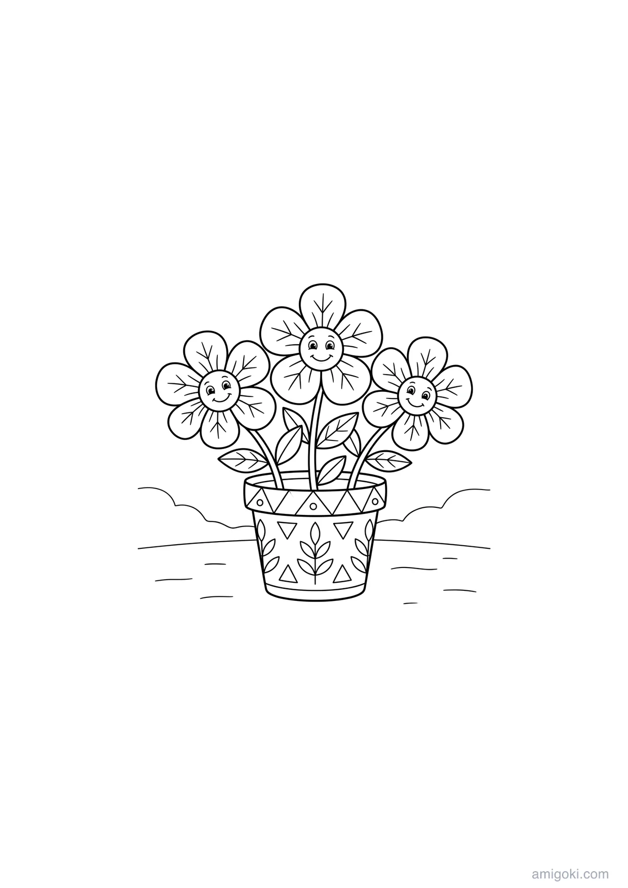 Desenho de Flores em Vaso para Colorir para Maiores de 6 Anos