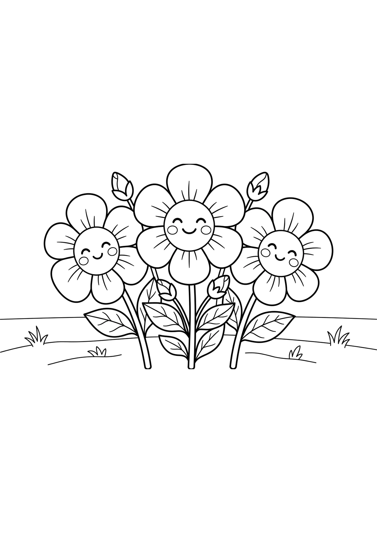 Jolis Dessins de Fleurs Kawaii à Colorier pour Enfants de 2 à 5 Ans