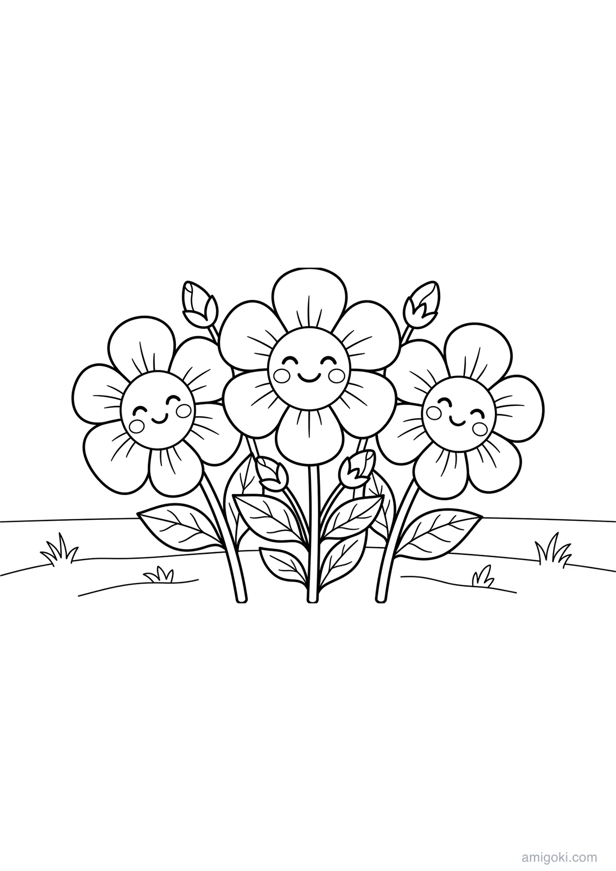 Jolis Fleurs Kawaii à Colorier pour Enfants de 6 Ans et Plus
