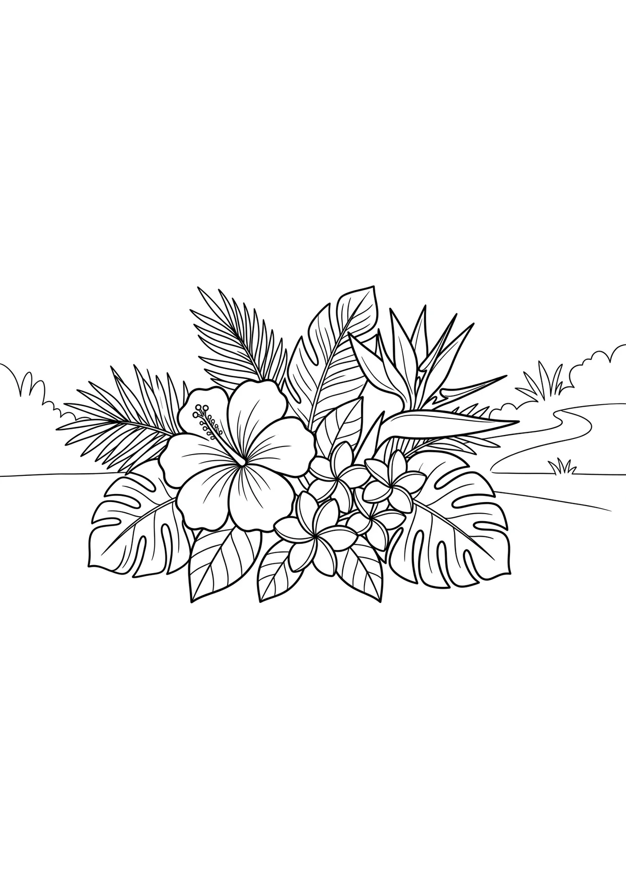 Dessins de Fleurs Tropicales à Colorier pour Enfants de 2 à 5 Ans