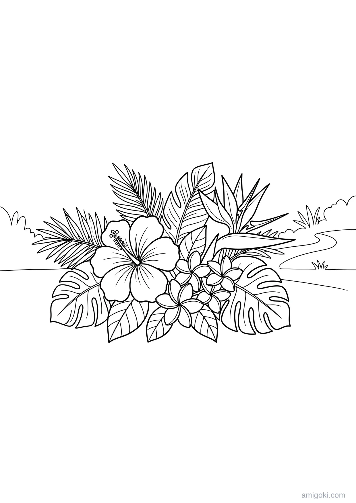 Desenho de Flores Tropicais para Colorir para Maiores de 6 Anos