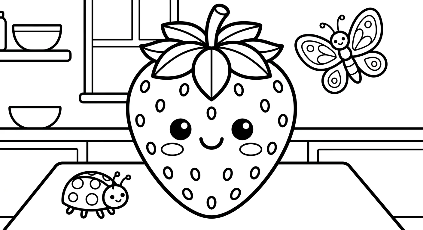 Strawberry Drawing Coloring Page for Children Ages 2 to 5