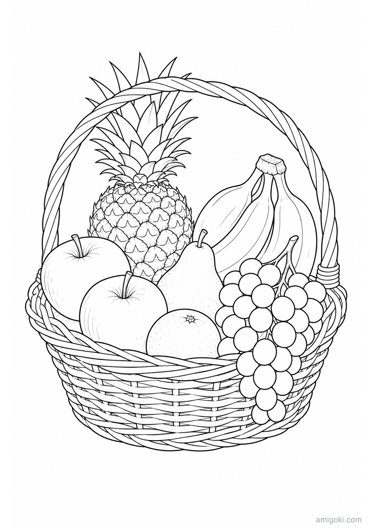 Fruit Basket Coloring Page to Print Free