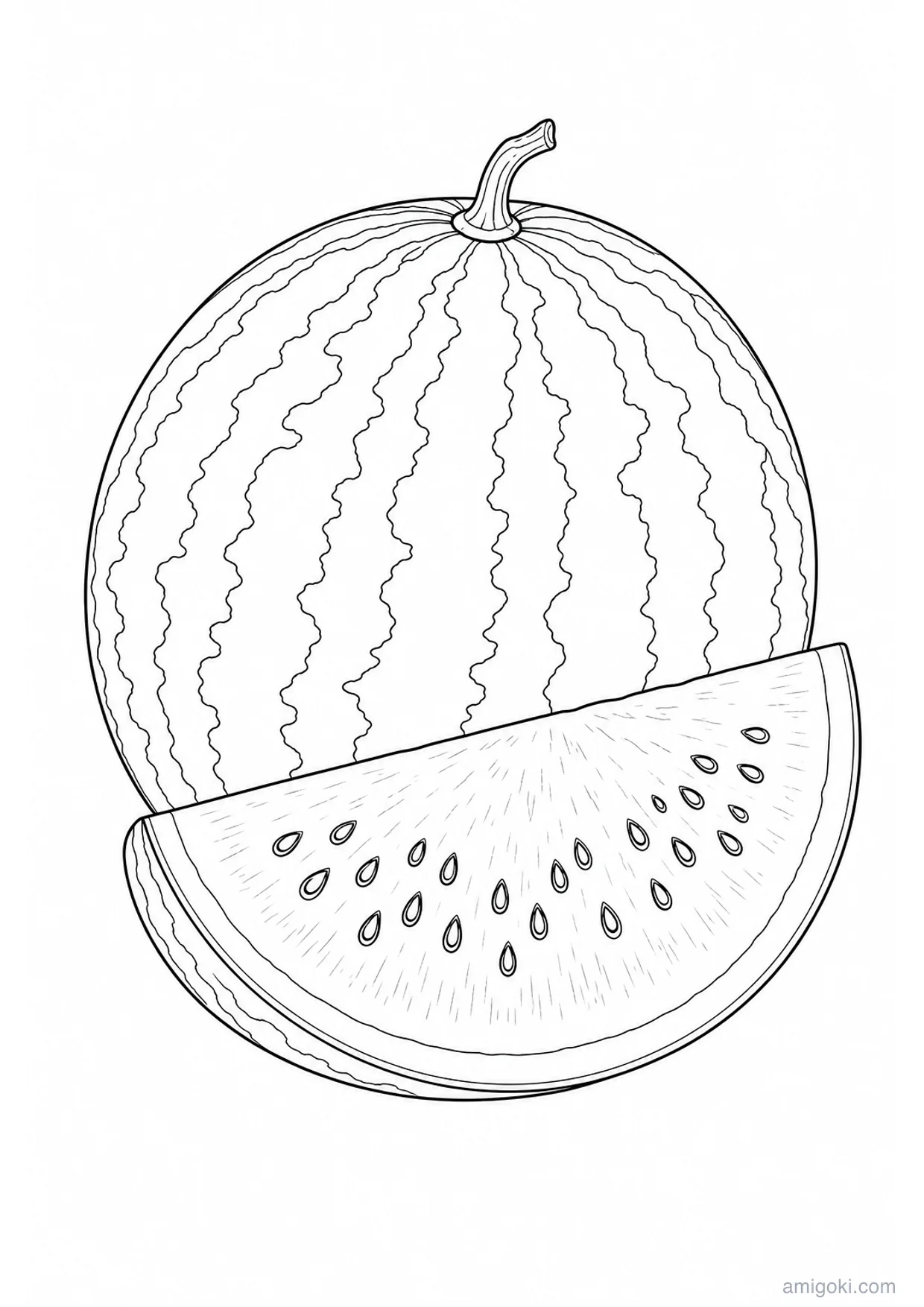 Desenho de Melancia com Fatia para Colorir e Imprimir