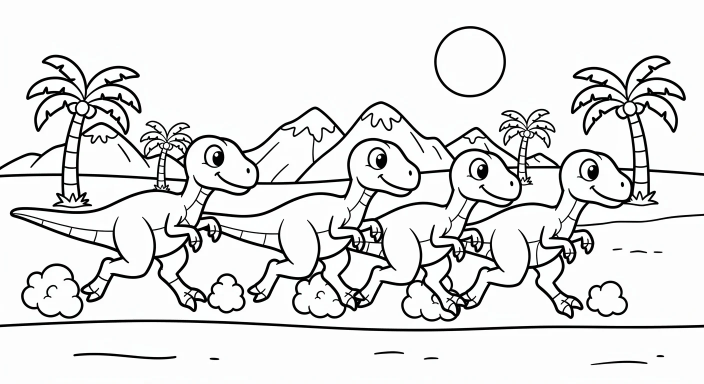 Dibujo de Gallimimus corriendo en desierto para Colorear