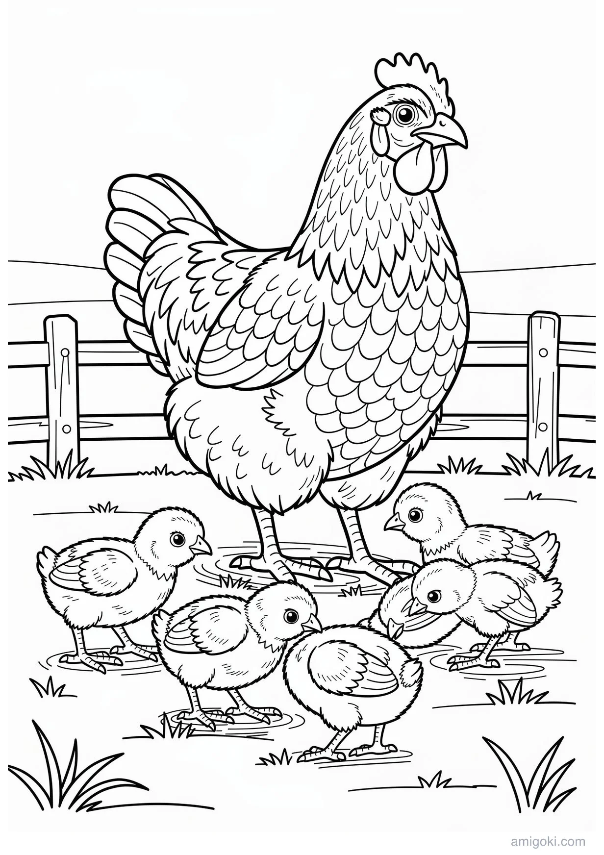 Desenho de Galinha com Pintinhos para Colorir para Maiores de 6 Anos