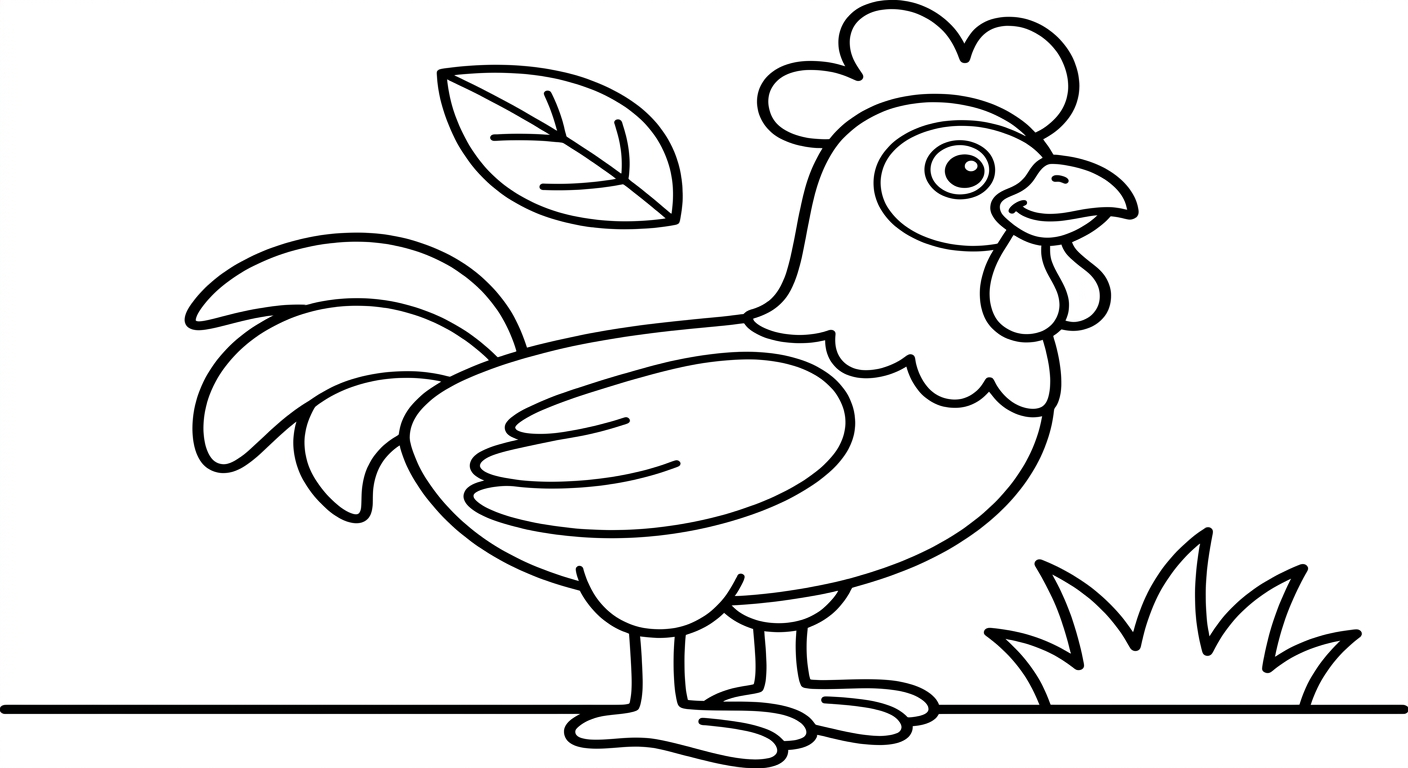 Desenho de galo para colorir grátis, imprimível em PDF para crianças de 2 a 5 anos da fazenda