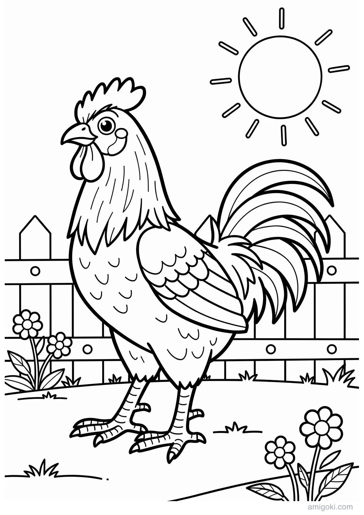 Coloriage de Coq Détaillé pour les Enfants de 6 Ans et Plus