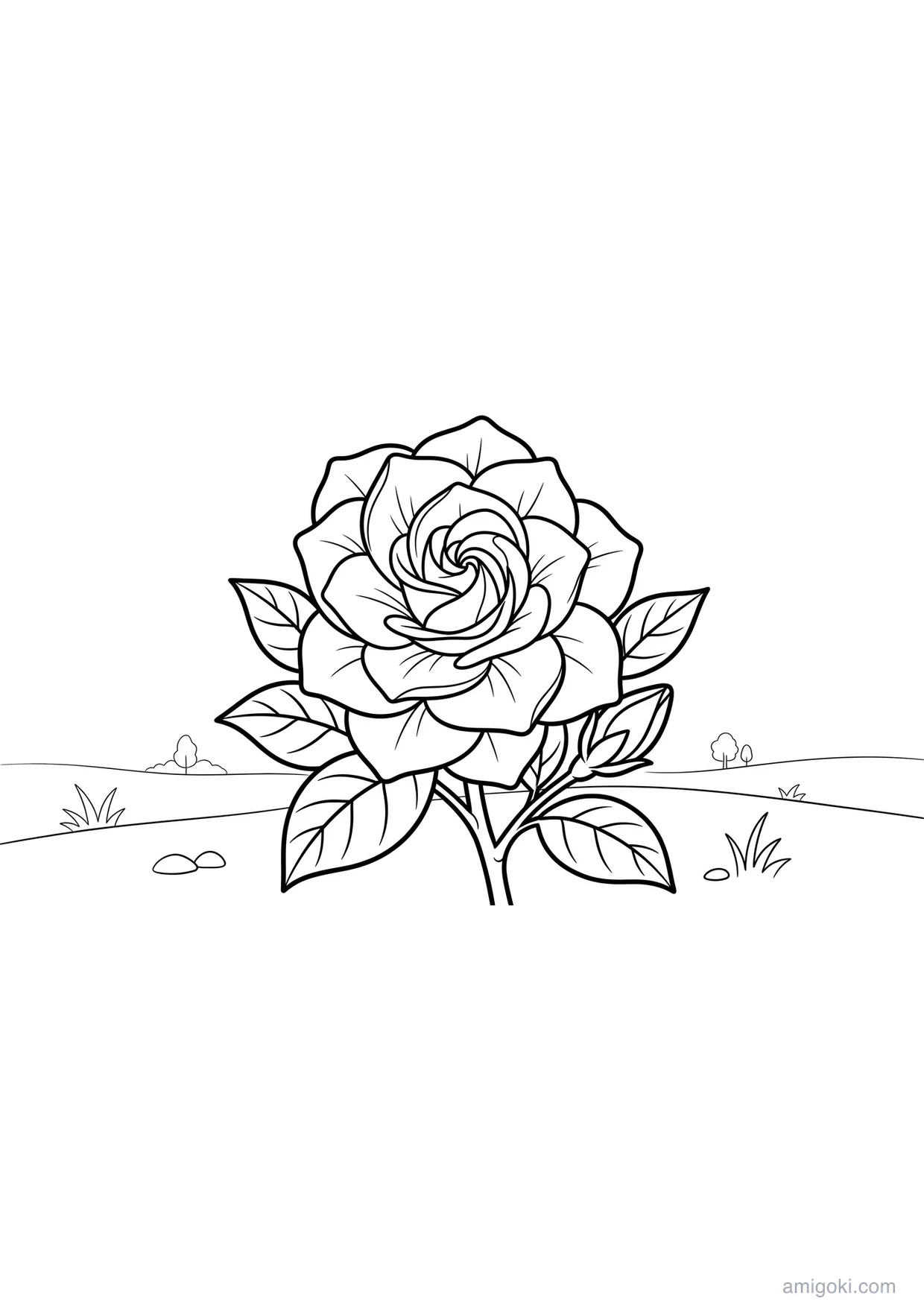 Detailed Gardenia Drawing to Color for Ages 6+