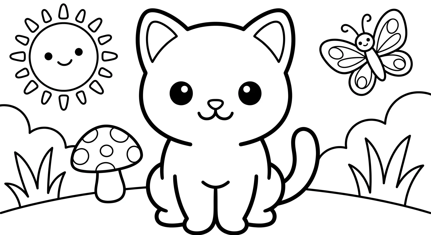 Joli Chaton Kawaii à Colorier pour Enfants de 2 à 5 Ans