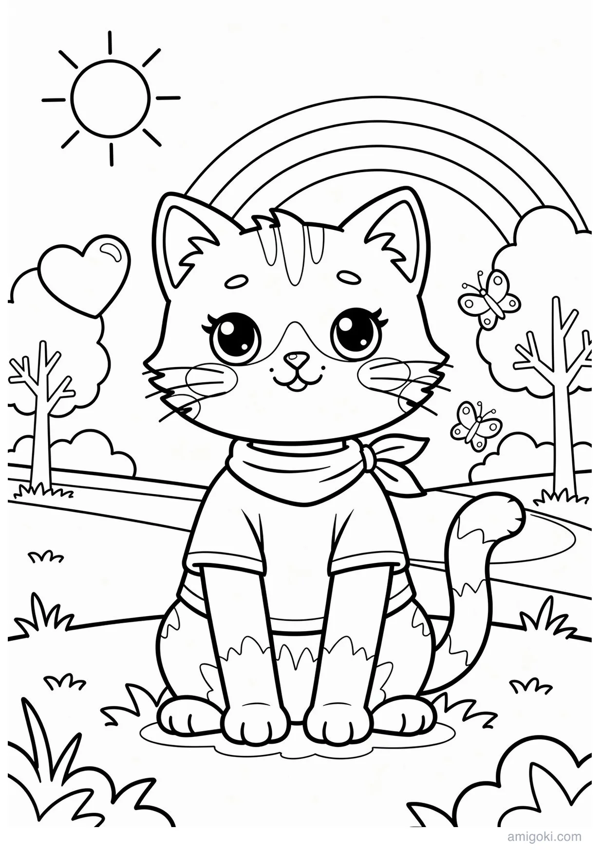 Adorable Kawaii Kitten Coloring Page for Kids Ages 6+