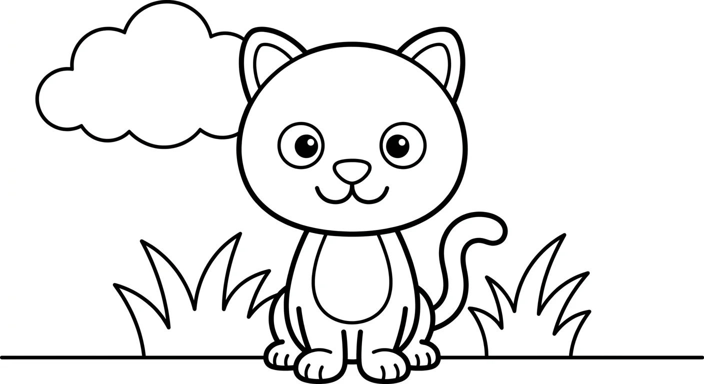 Cute Little Kitten Coloring Page for Kids Ages 2 to 5