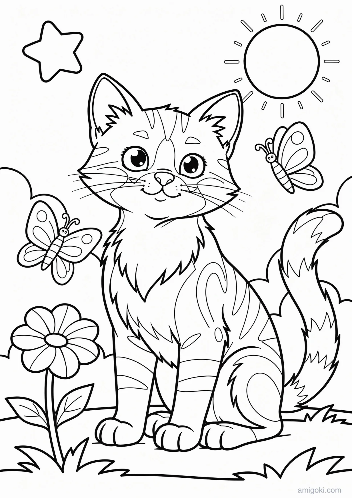 Adorable Kitten Drawing to Color for Kids 6 and Up