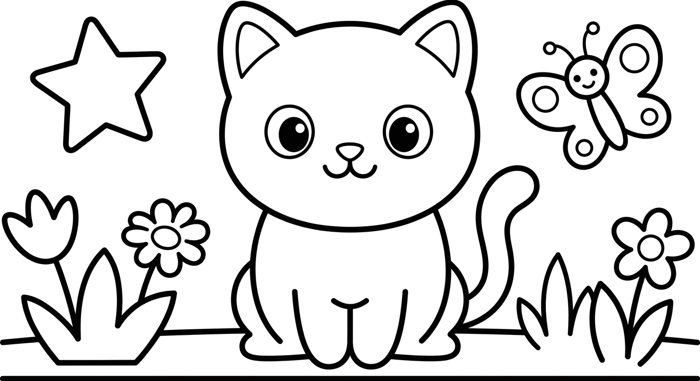Cat coloring page for kids ages 2-5, free printable drawing PDF for children