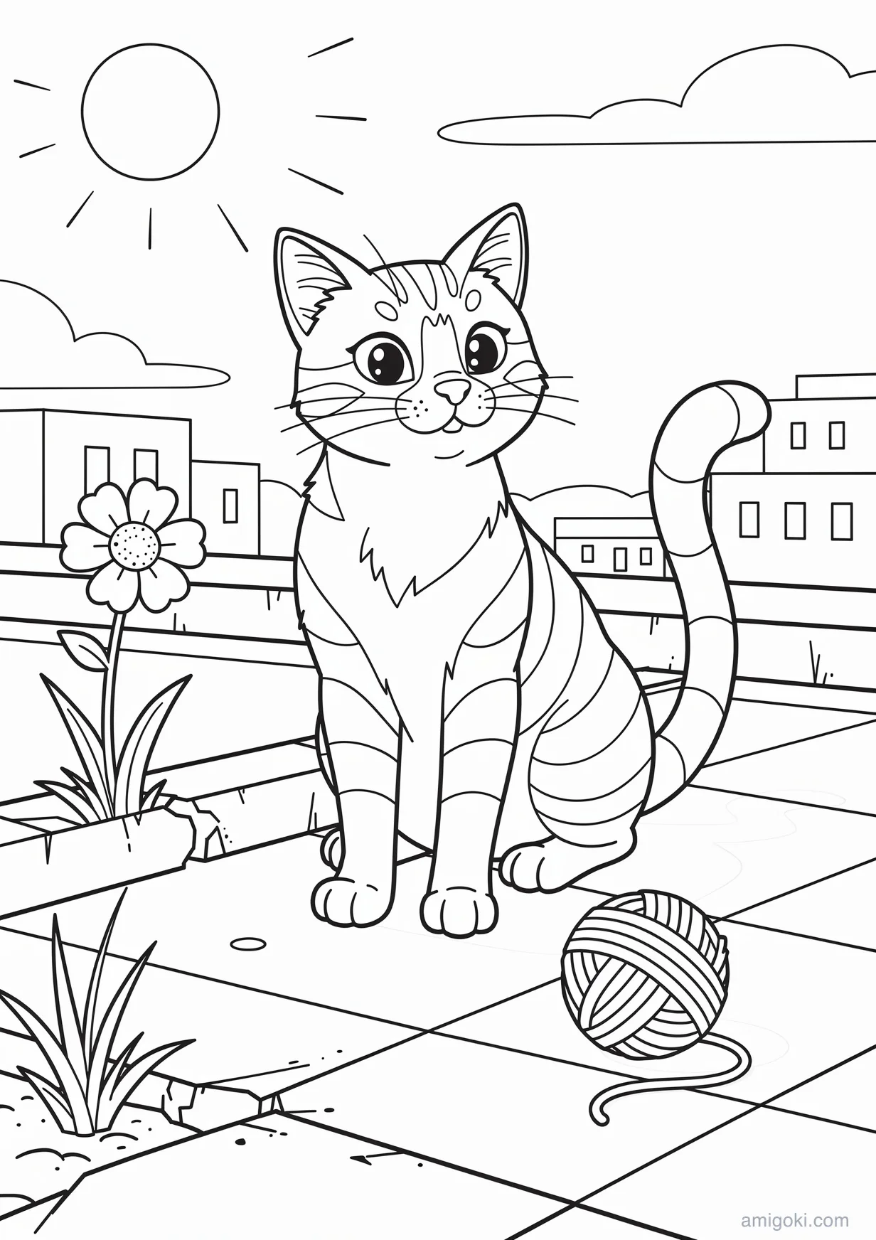 Detailed Cat Drawing to Color for Kids 6 and Up