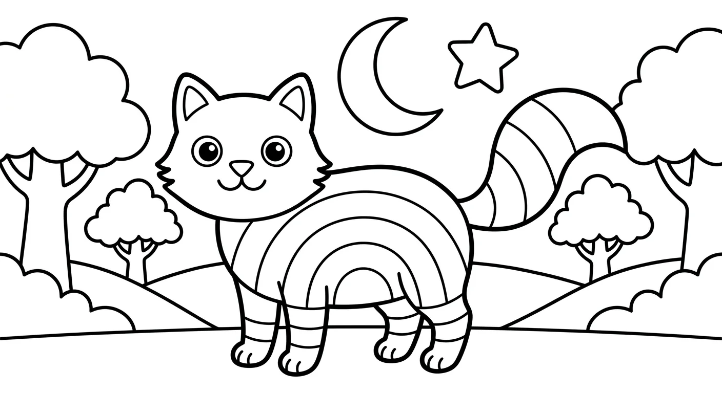 Rainbow Cat Coloring Page for Kids Ages 2 to 5