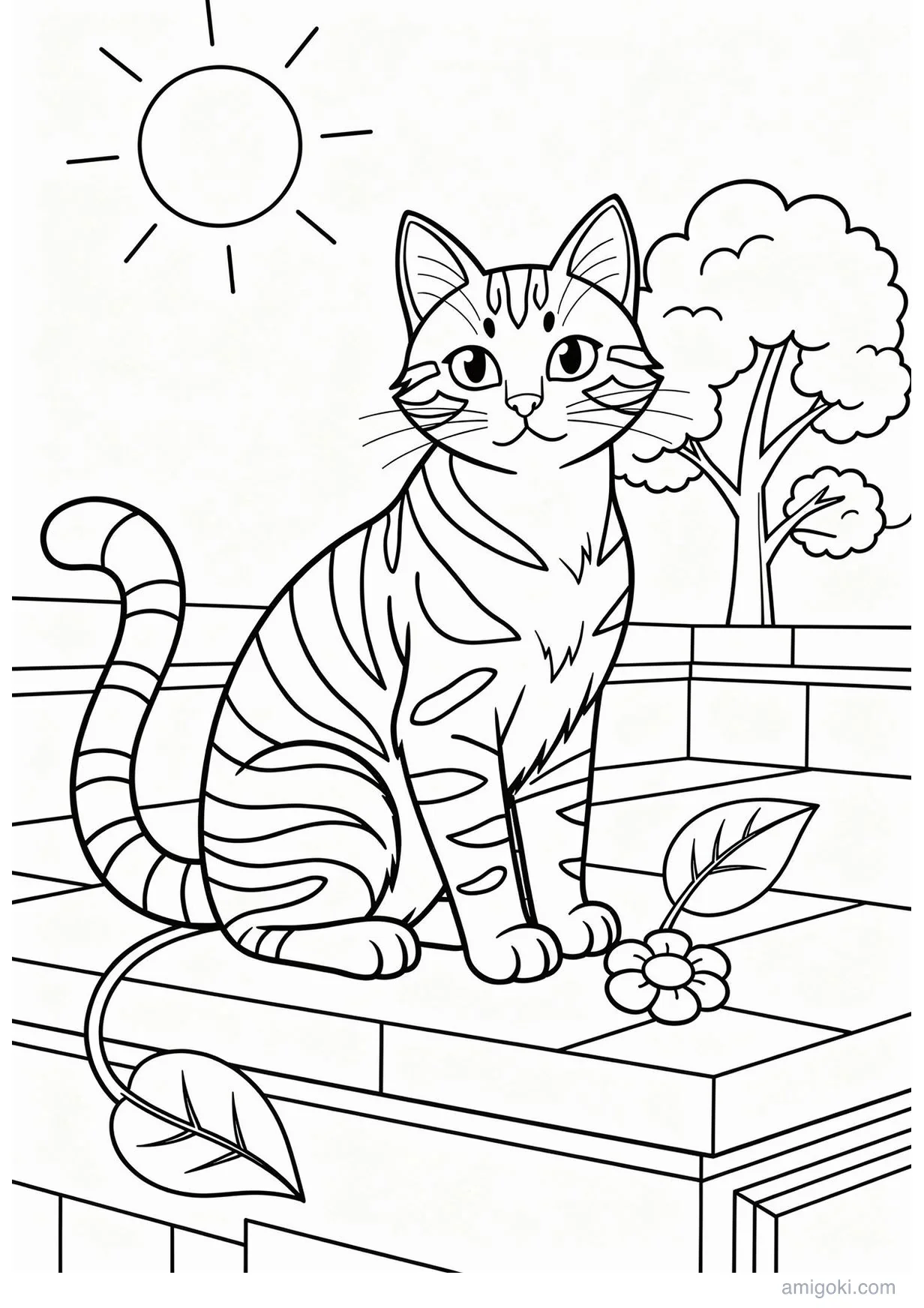 Tabby Cat Drawing to Color for Ages 6 and Up