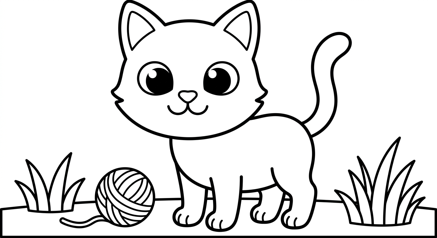 Desenho de gato caricatura para colorir, atividade imprimível gratuita para crianças de 2 a 5 anos
