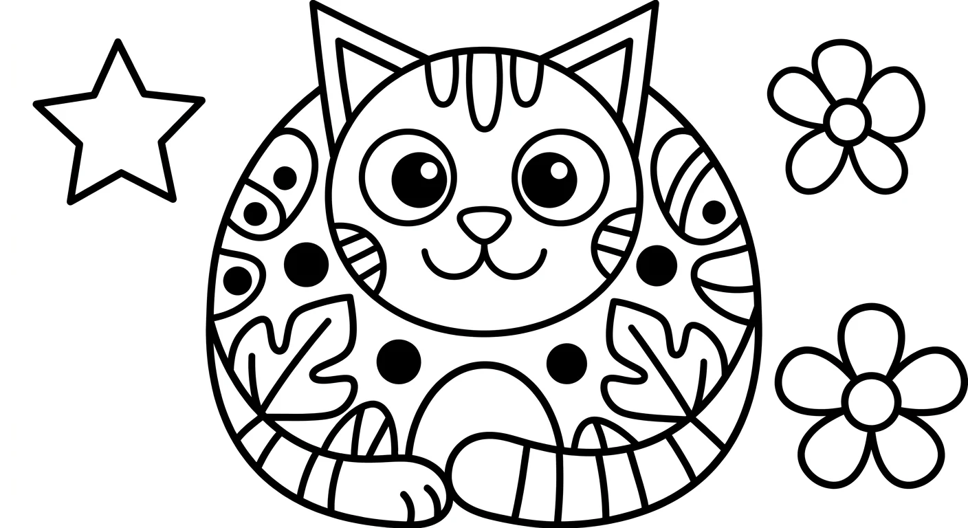 Dibujo de Gato mandala para Colorear para Niños de 2 a 5 Años