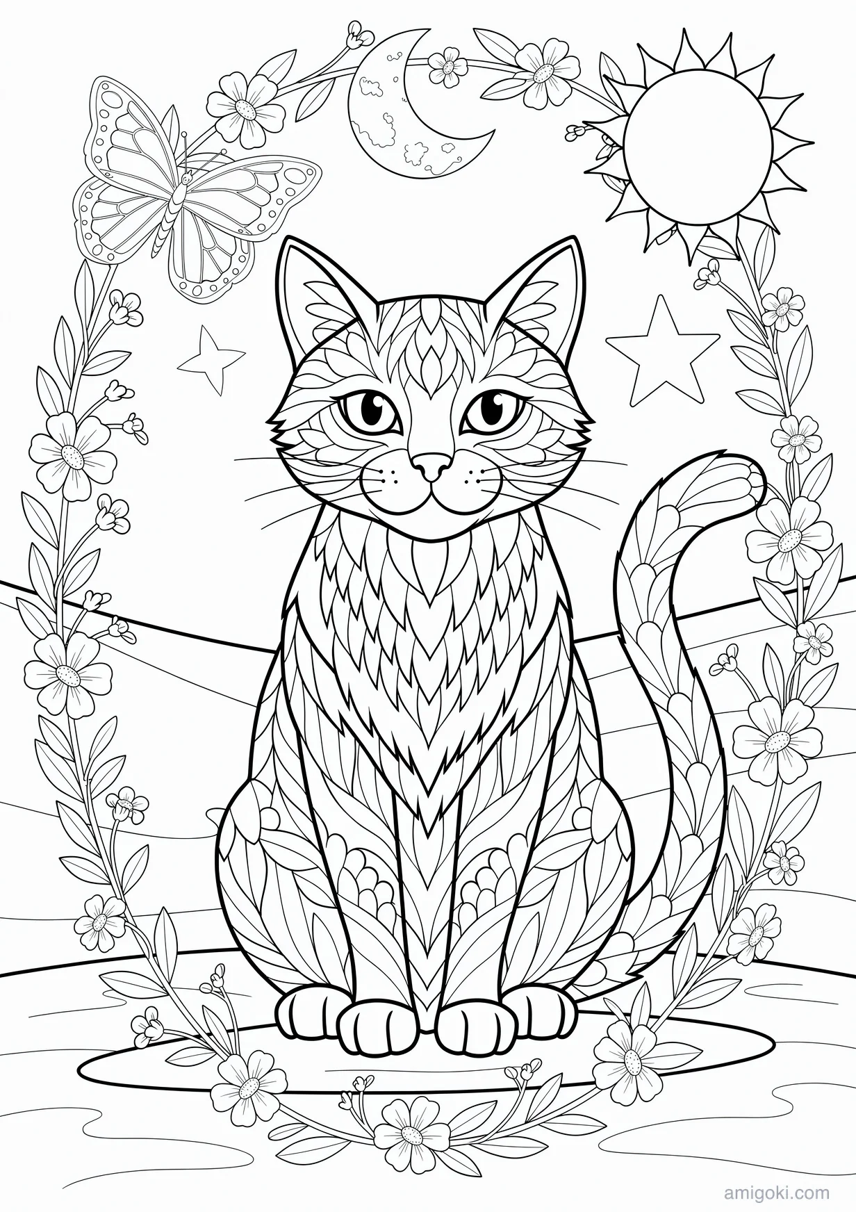 Mandala Cat Drawing to Color for Ages 6 and Up