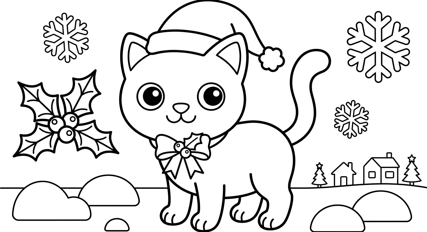Dibujo de Gato navidad para Colorear para Niños de 2 a 5 Años