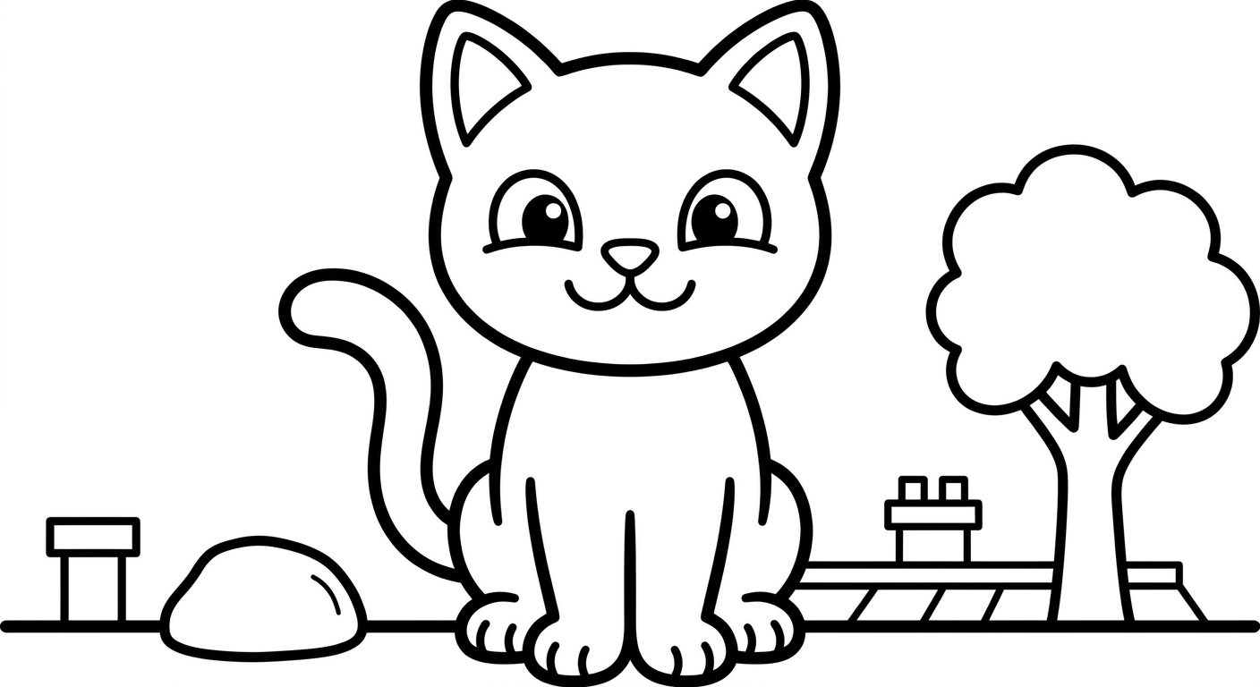Desenho de gato preto para colorir grátis, imprimível em PDF para crianças de 2 a 5 anos