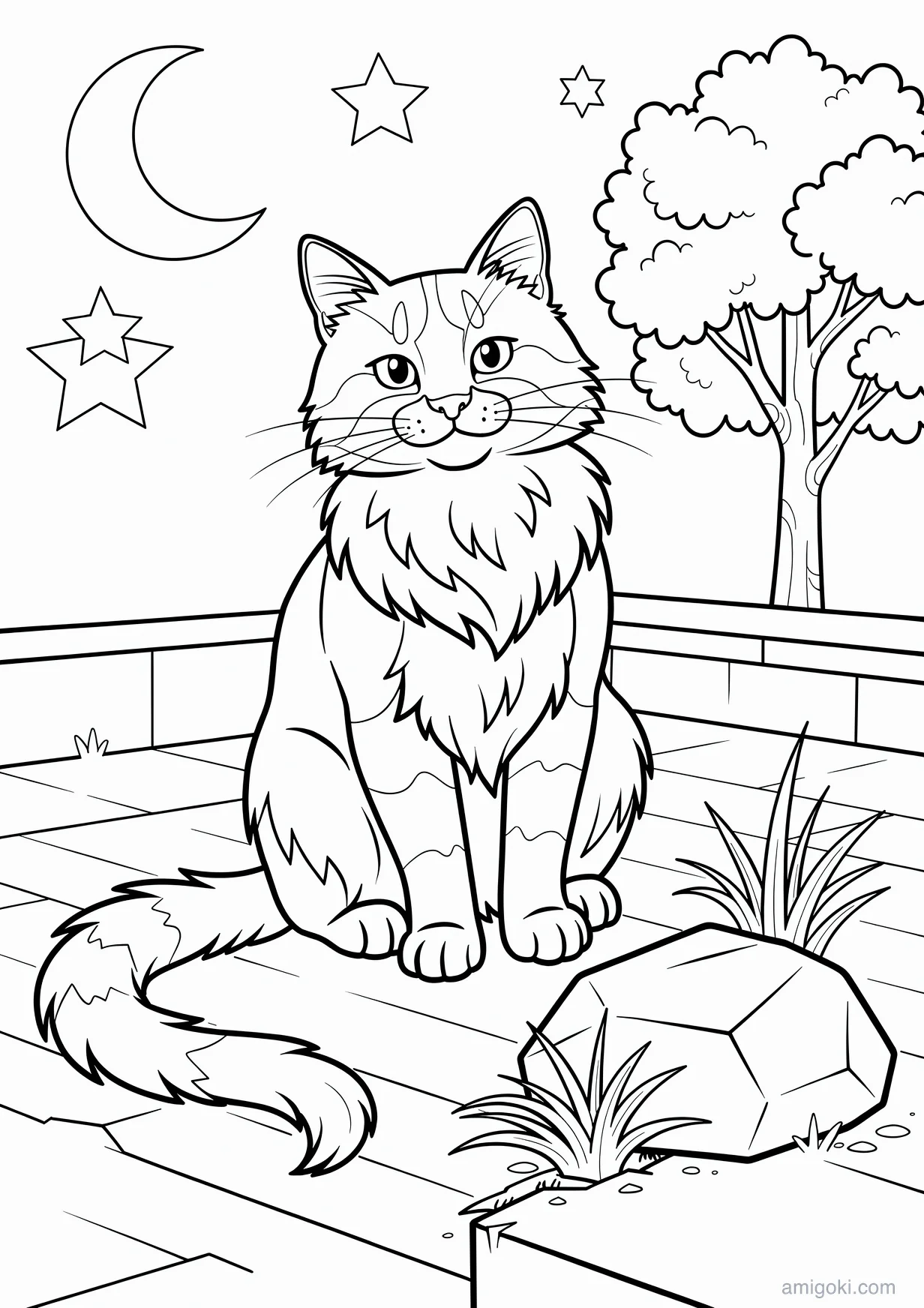 Black Cat Drawing to Color for Kids 6 and Up