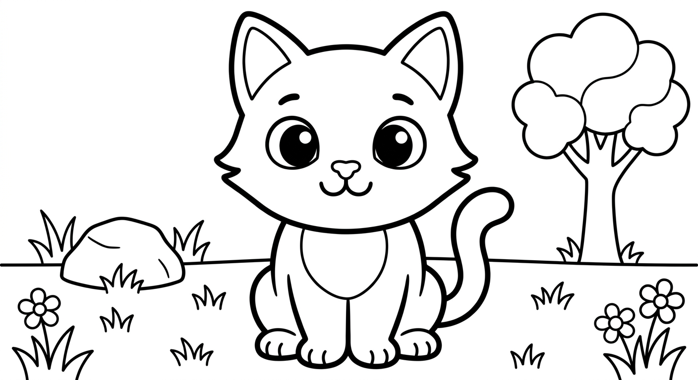 Desenho de gato realista para colorir, atividade imprimível grátis para crianças de 2 a 5 anos