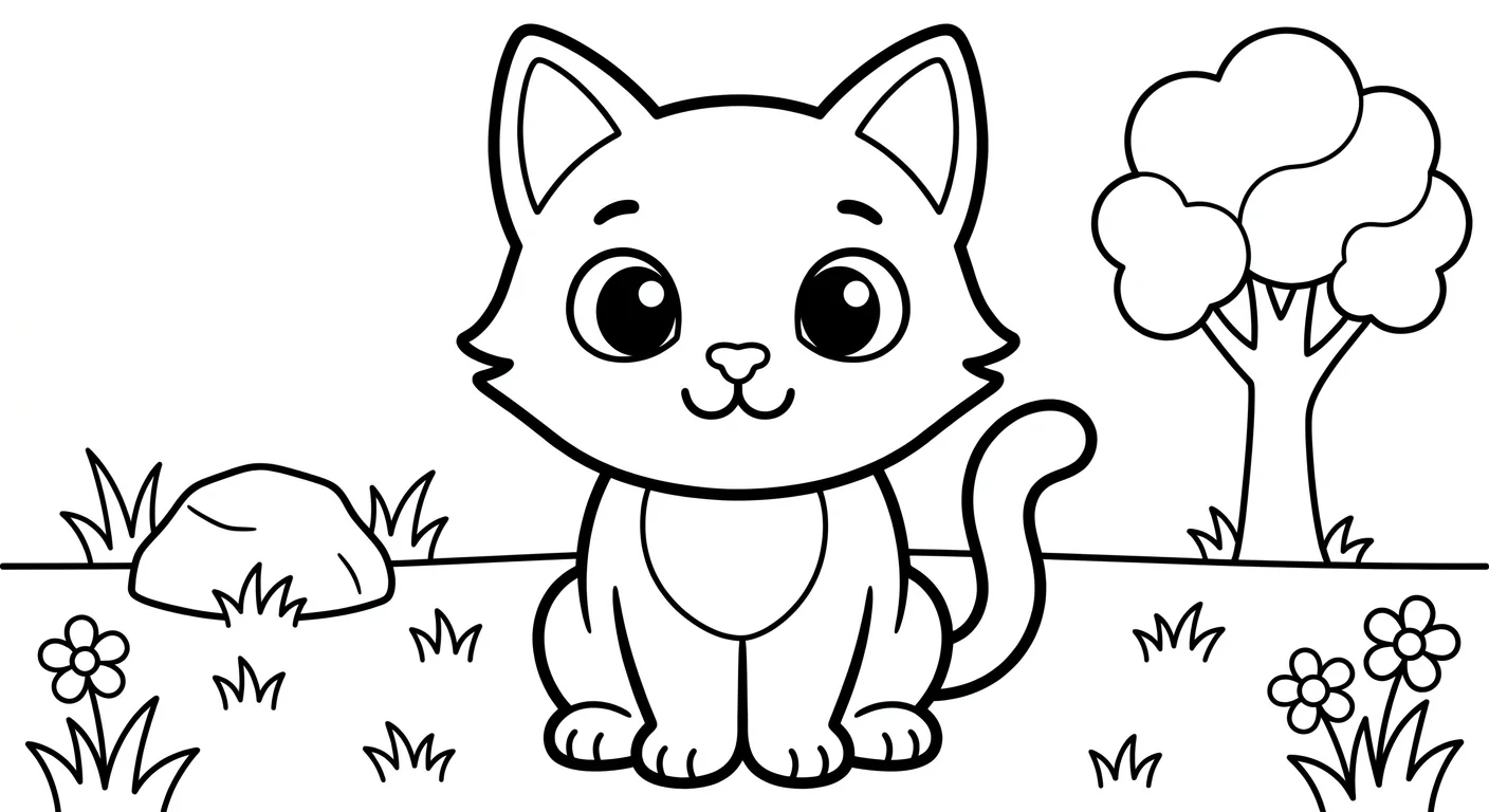 Realistic Cat Drawing to Color for Children Ages 2 to 5