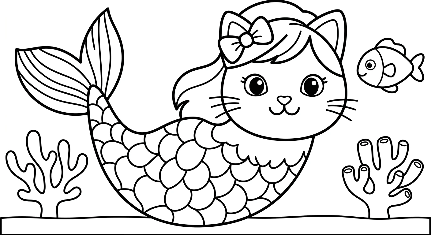 Dibujo de Gato sirena para Colorear para Niños de 2 a 5 Años