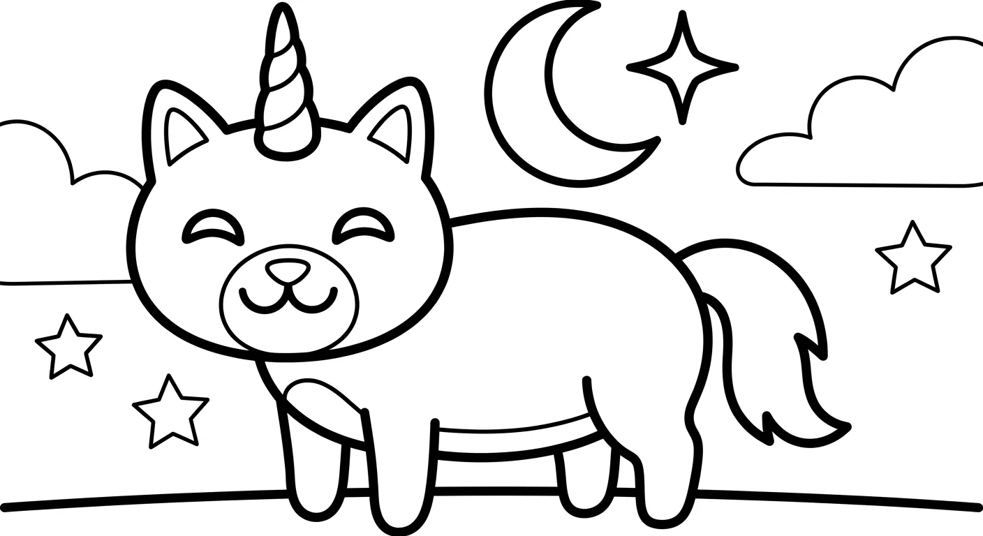 Unicorn Cat Coloring Page for Kids Ages 2 to 5
