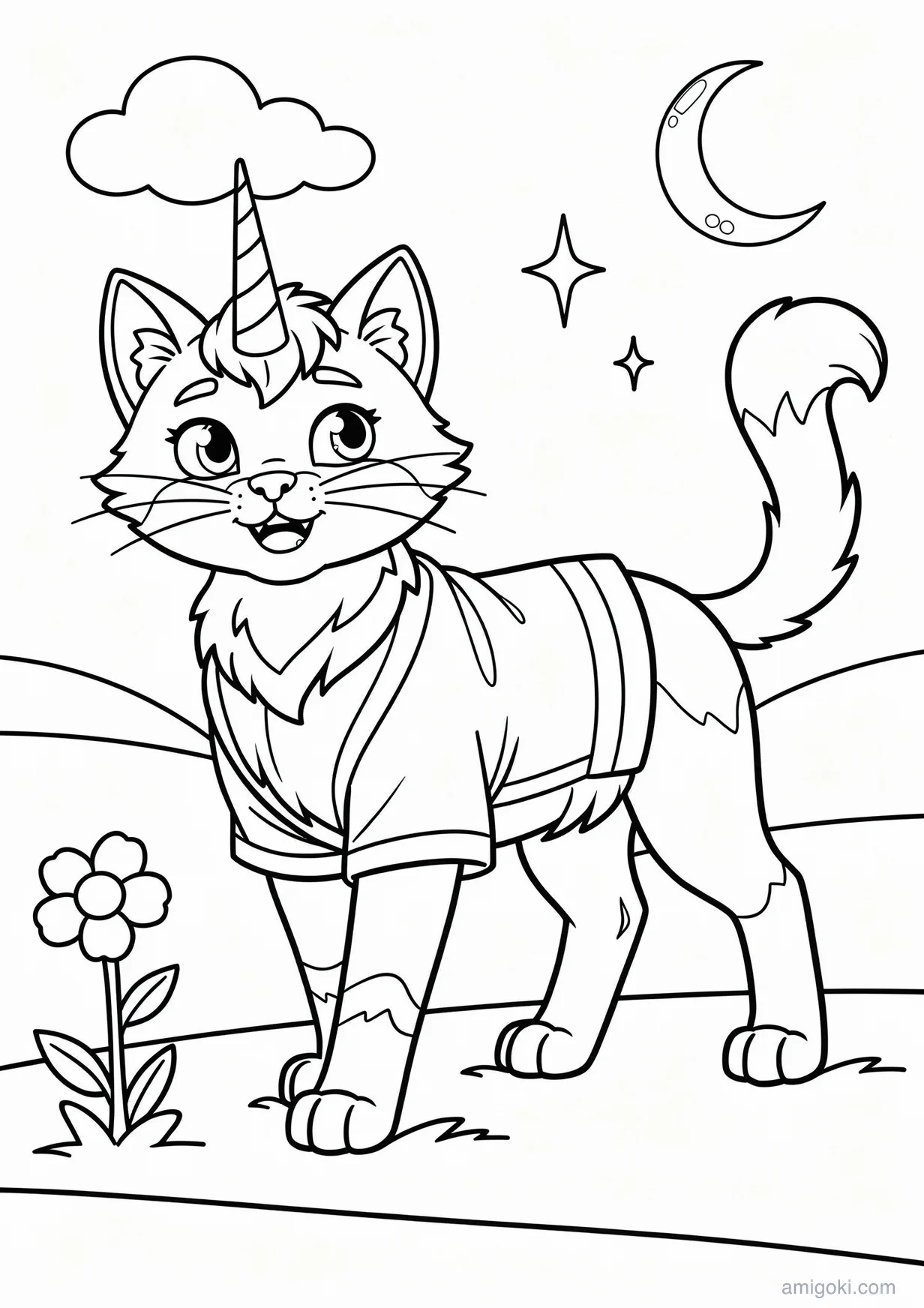 Desenho de Gato Unicórnio para Colorir para Crianças Maiores de 6 Anos
