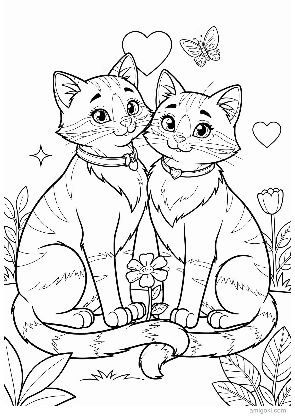 Lovesick Cats Coloring Page for Kids 6 and Up