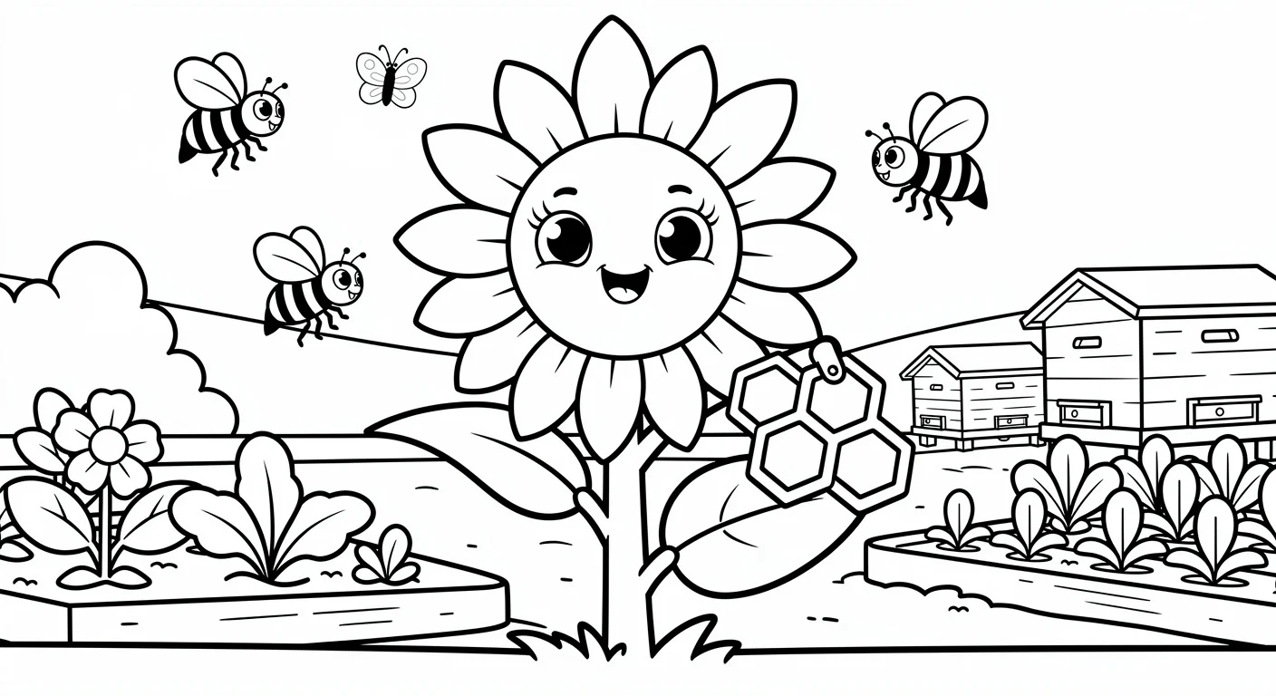 Dibujo de Girasol con abeja para Colorear