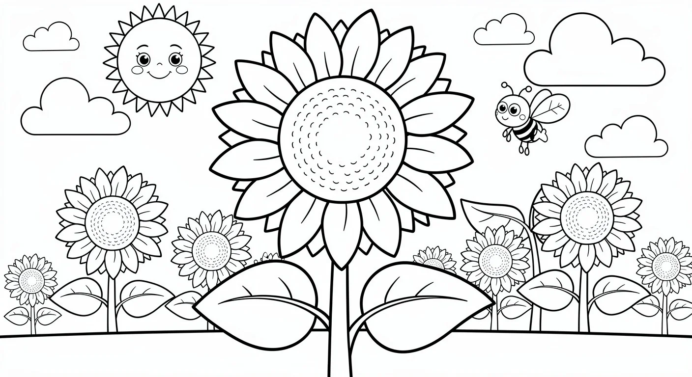 Dibujo de Girasol con sol para Colorear