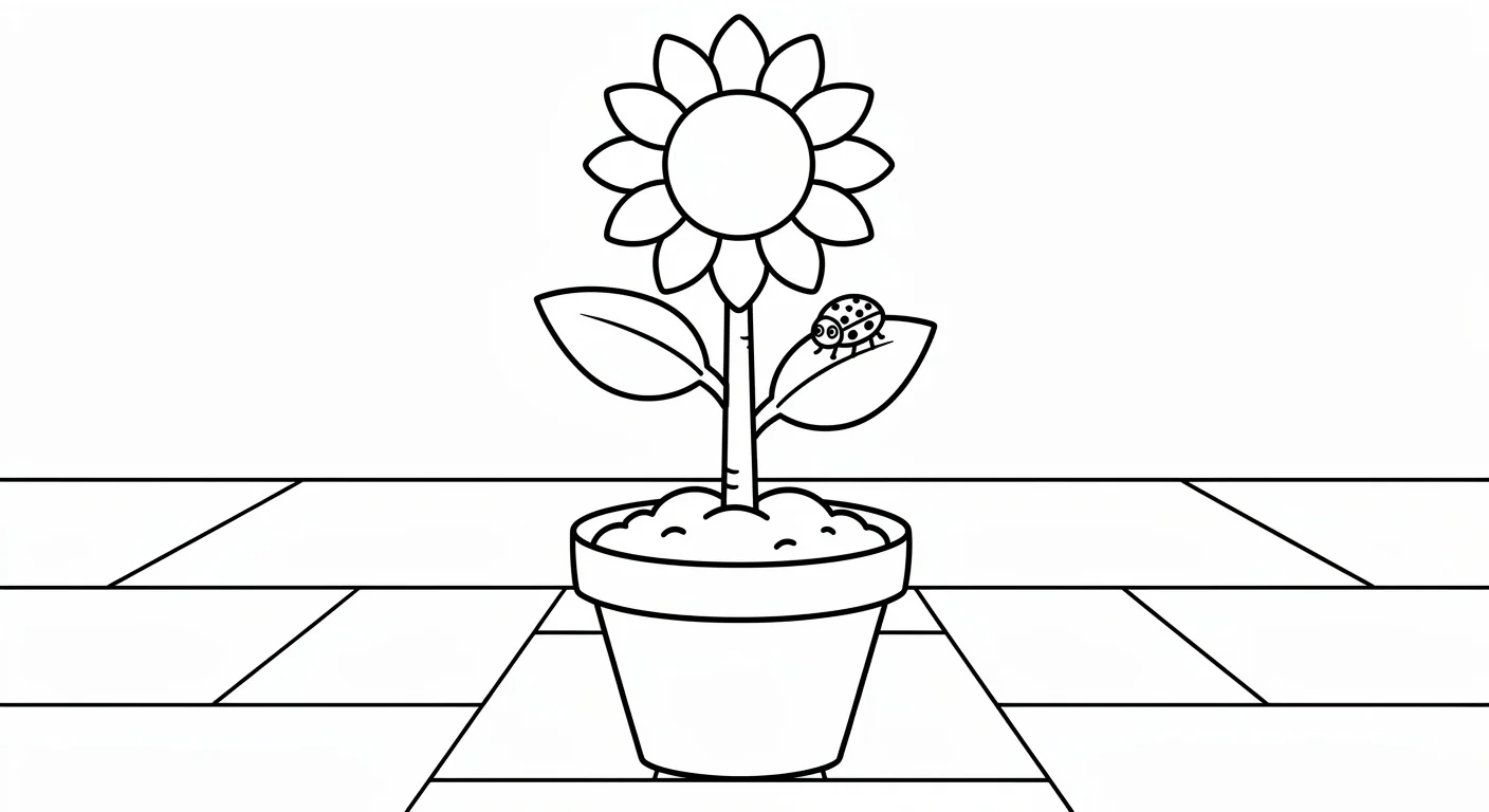 Dessin de Tournesol en pot à Colorier