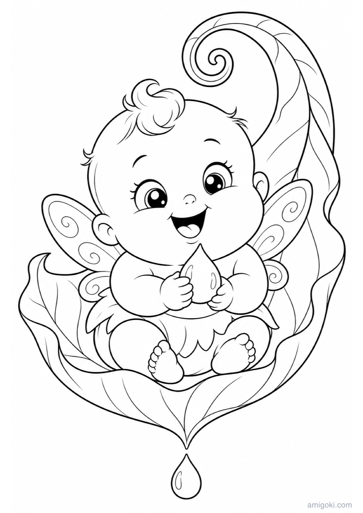 Baby Fairy Coloring Page to Print Free