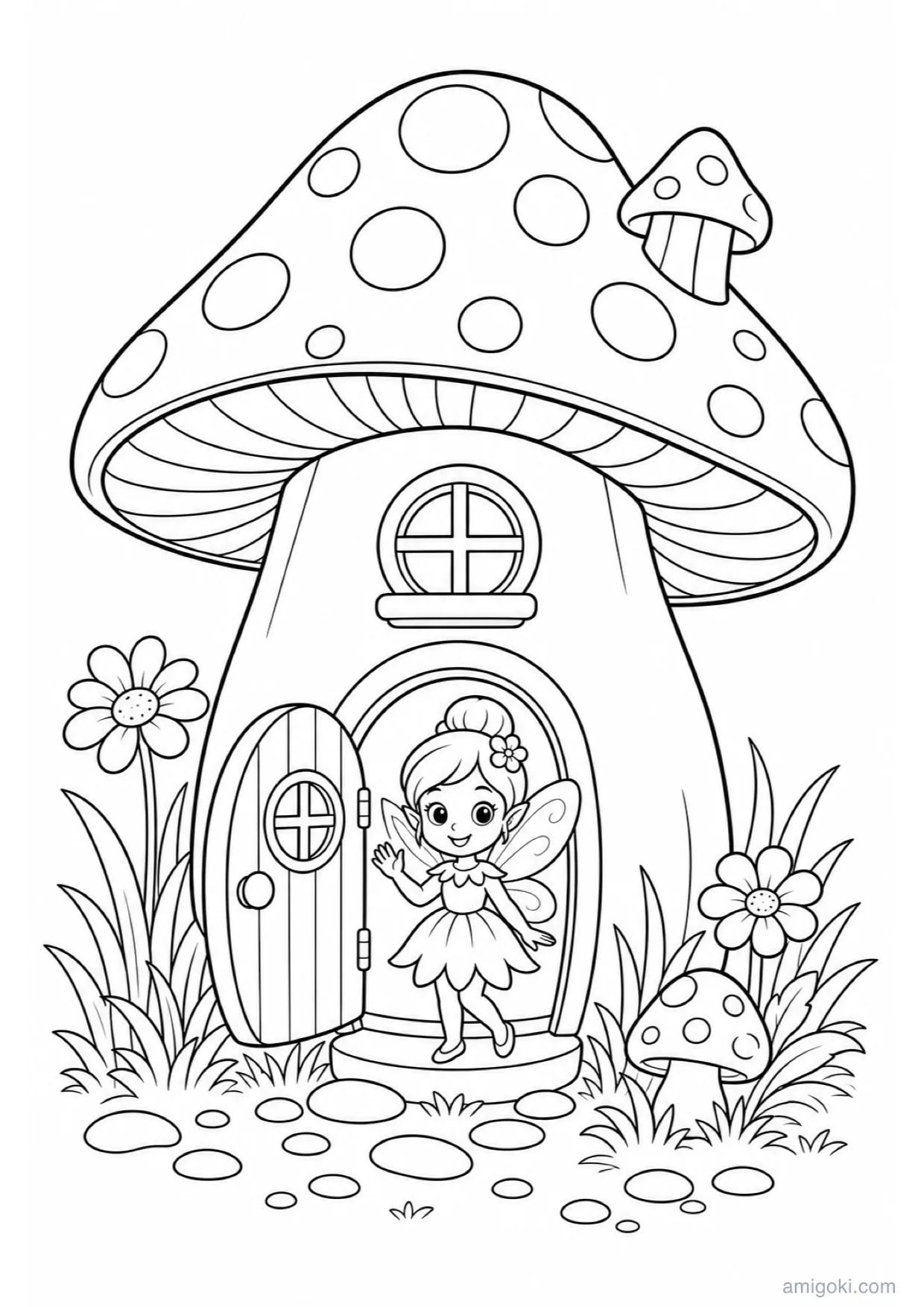 Fairy Mushroom House Coloring Page to Print Free